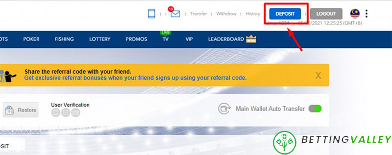 Chọn vào ô nạp tiền trên góc phải màn hình
