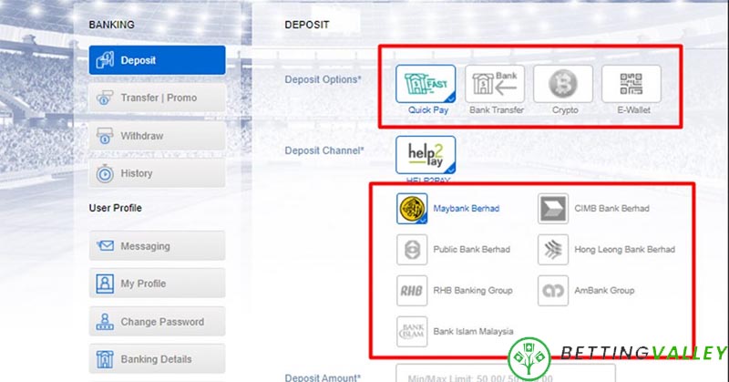 Lựa chọn phương thức để nạp tiền BK8