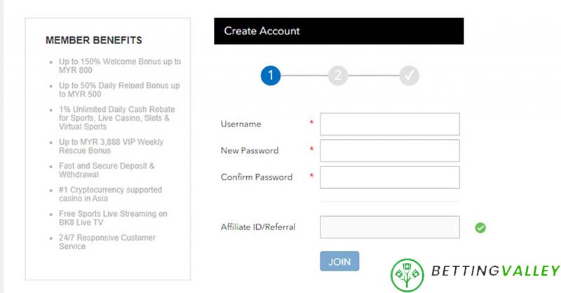 Điền đầy đủ các thông tin để tạo tài khoản BK8