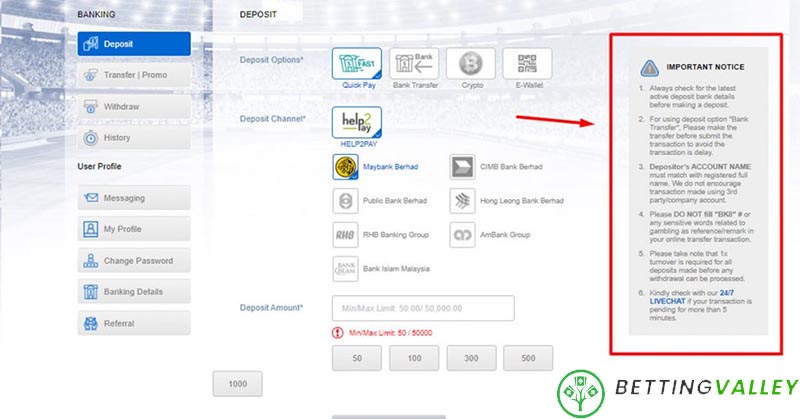 Lưu ý quan trọng khi nạp tiền vào BK8